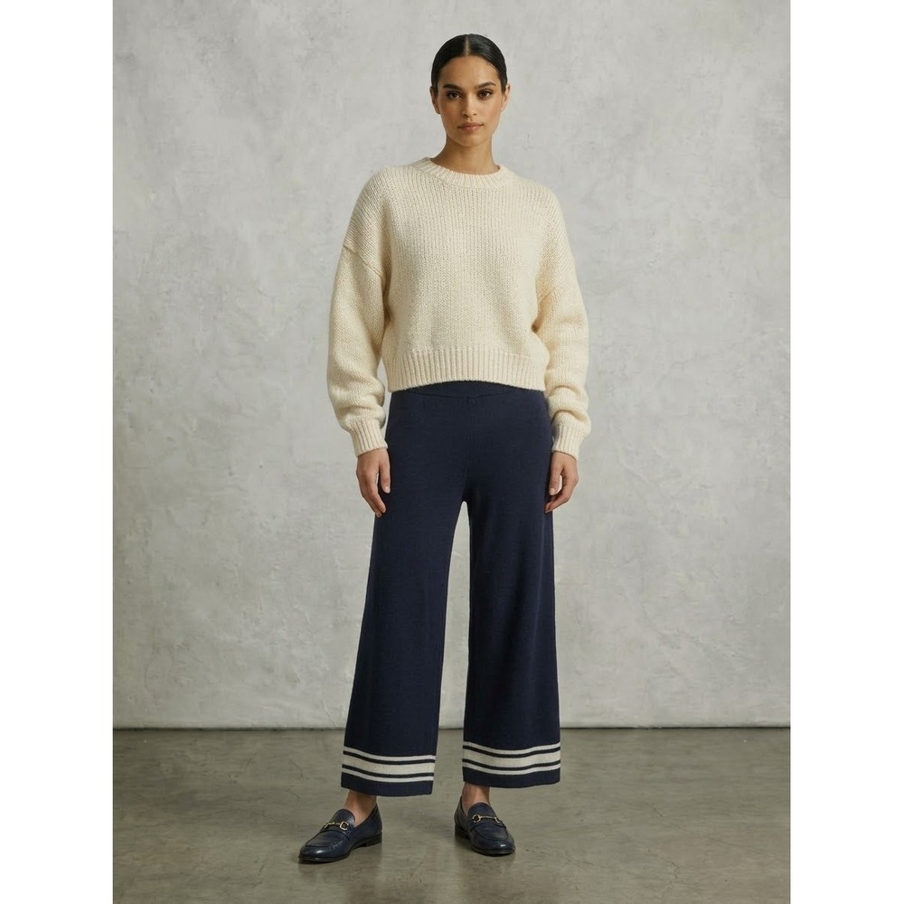 Skies Are Blue Tori Knit Pants Set Navy Blue Felicia Wide Leg Striped Size M NEW